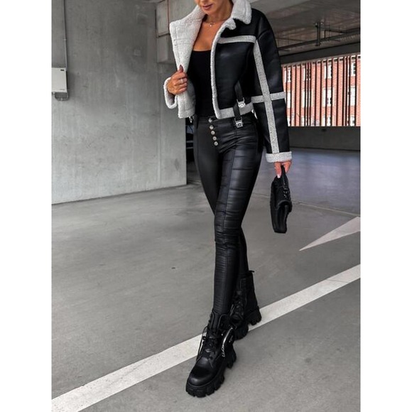 Vegan Leather Sherpa Moto Jacket - Picture 6 of 11